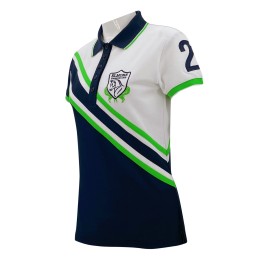 Design color-blocking 5-button logo, horse embroidery logo on the back, contrasting color horizontal flat machine neck, contrasting color primary color cloth binding, Pony Club P1364 Design color-blocking 5-button logo, horse embroidery logo on the back, contrasting color horizontal flat machine neck, contrasting color primary color cloth binding, Pony Club P1364